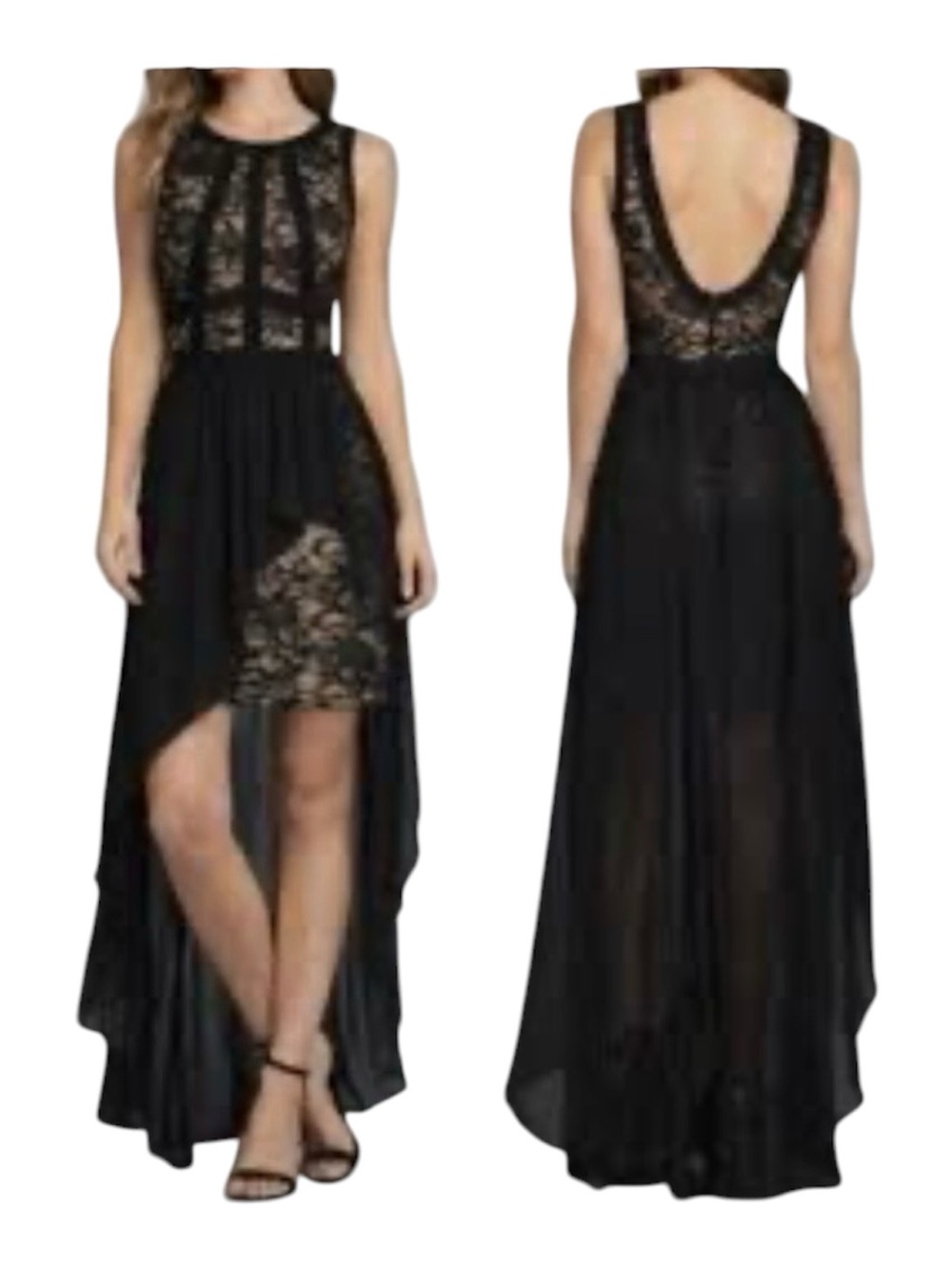 Morgan & Co Black Lace Chiffon High-Low Dress Size 9/10Evening Whimsical Goth